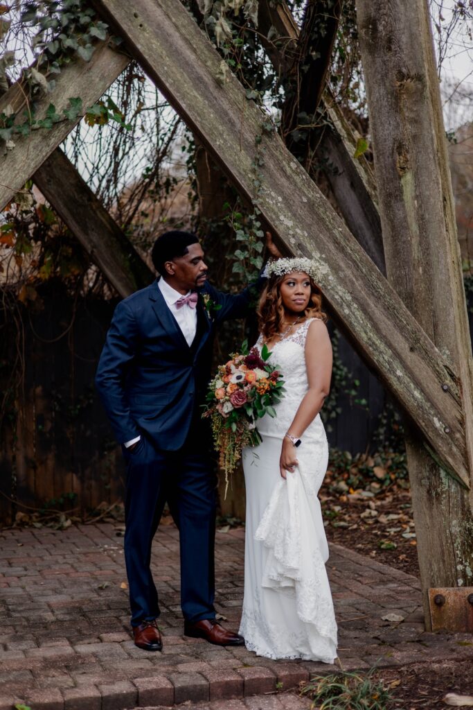 beautiful bride and groom pose together