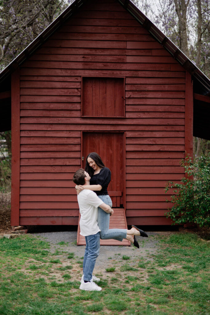 beautiful couple pose together during their Green Meadow Preserve engagement 