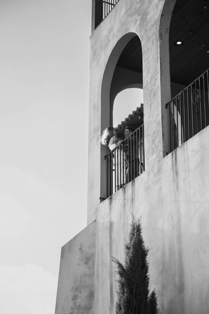 beautiful couple pose together during their Monteluce Winery engagement photos