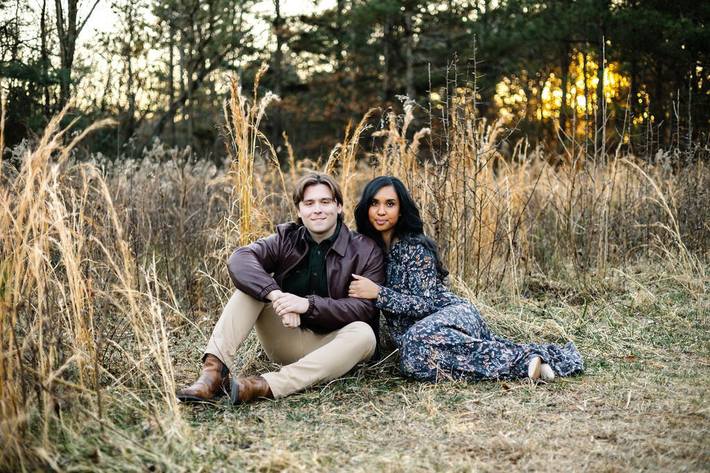 beautiful couple pose together during their Green Meadow Preserve engagement 