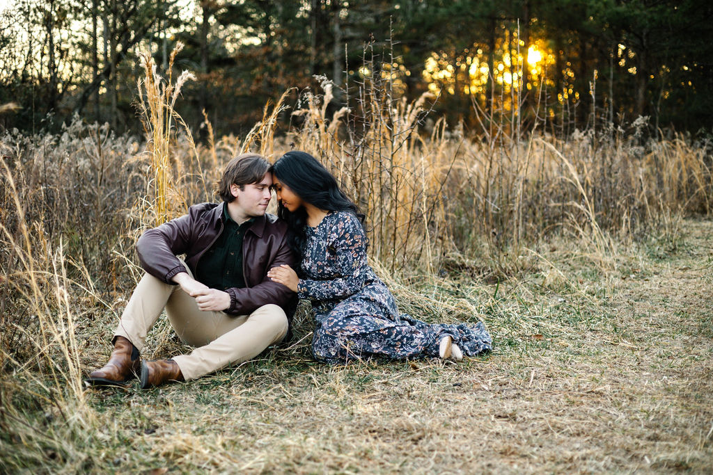 beautiful couple pose together during their Green Meadow Preserve engagement 