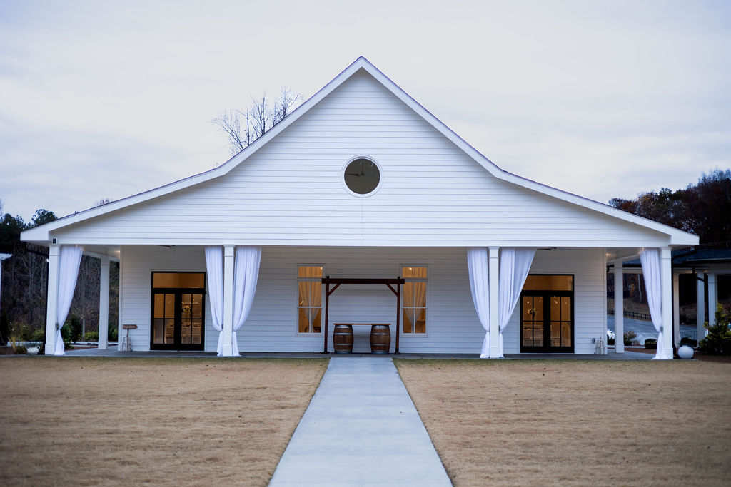 Modern white barn wedding venue at The Whitestone Reserve in Georgia