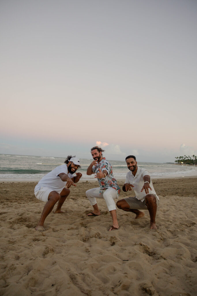 wedding party photos from a tropical beach wedding at dreams onyx punta cana
