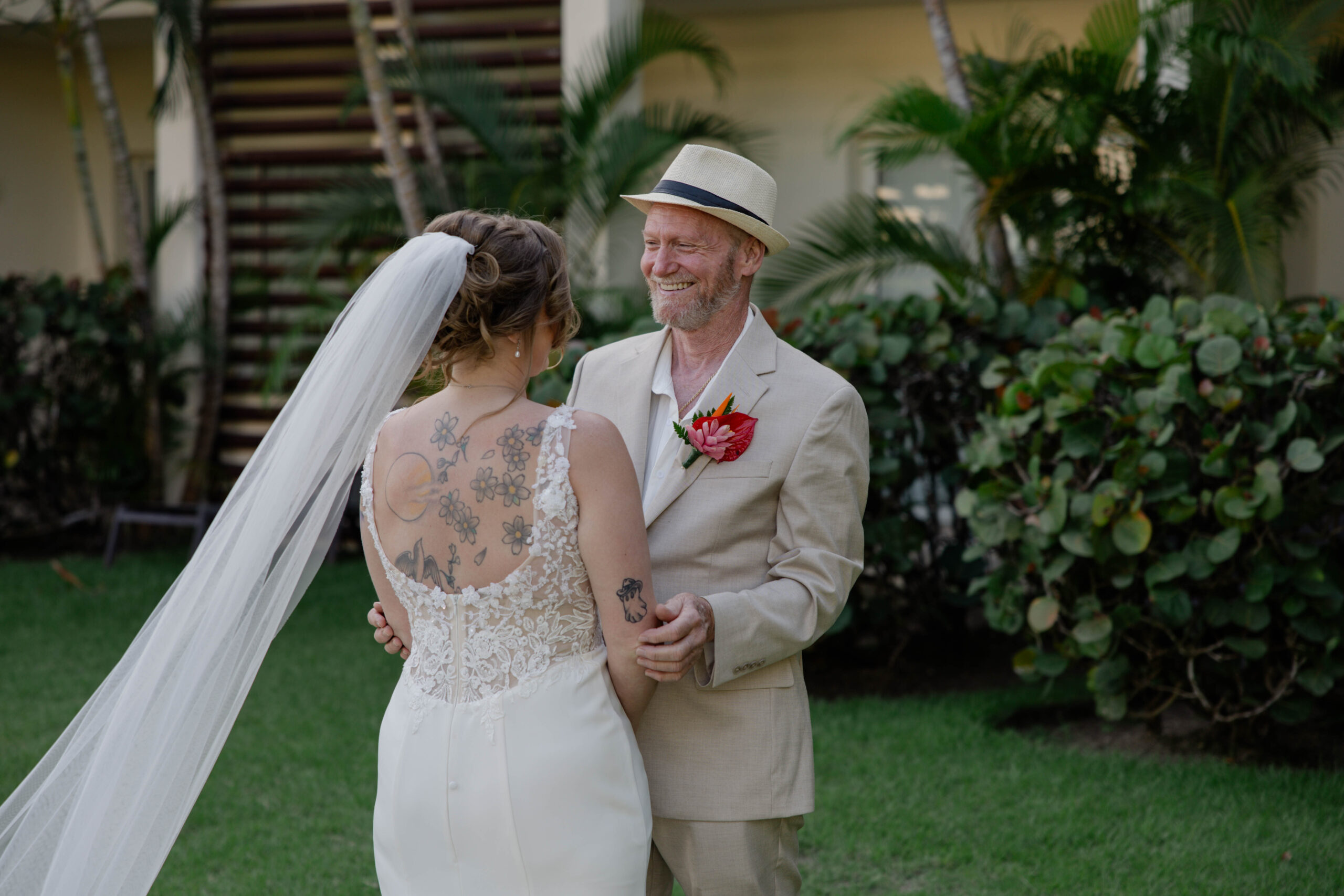 bride and her father have a first look ceremony