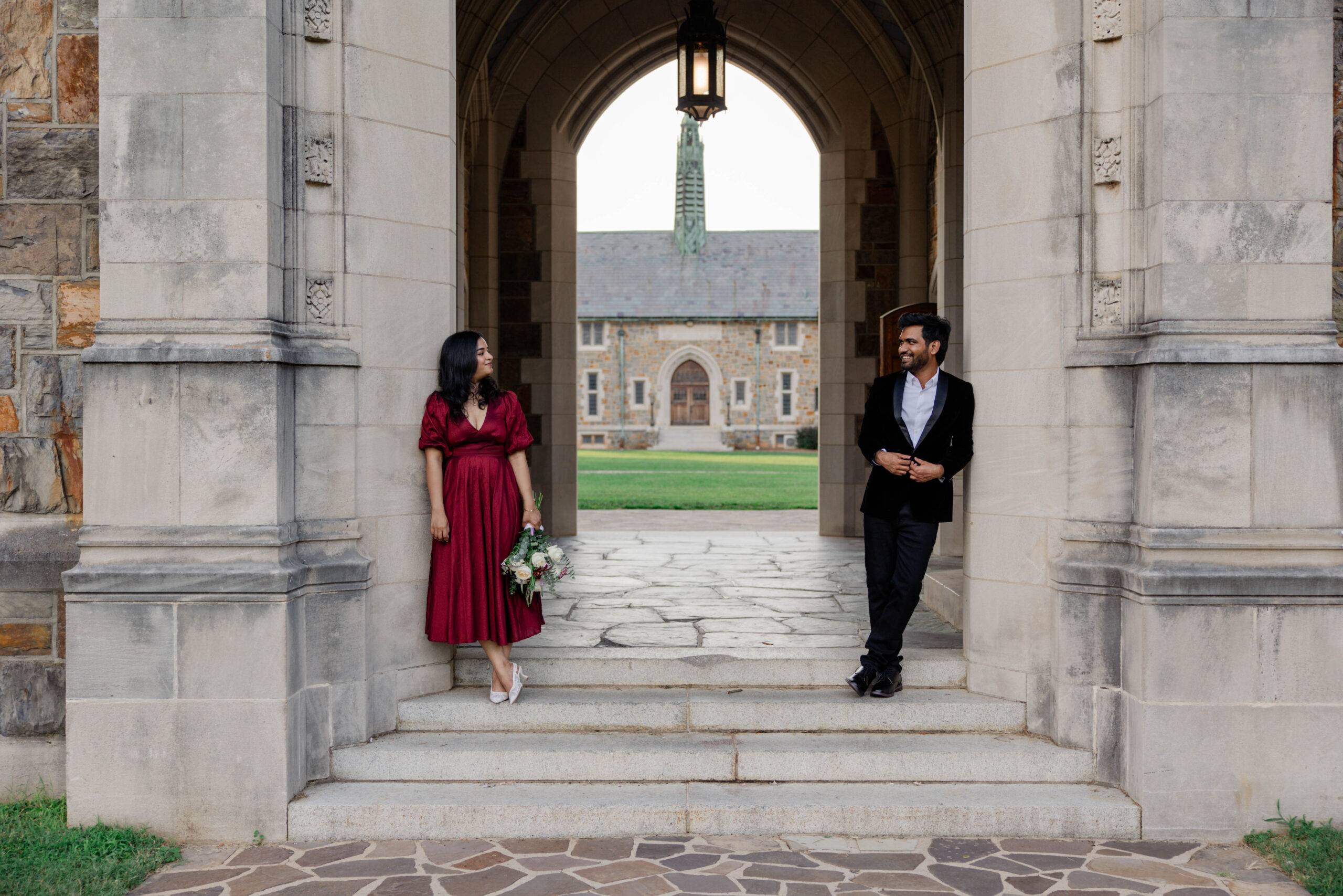 documentary style photo of a beautiful couple smiling at each other