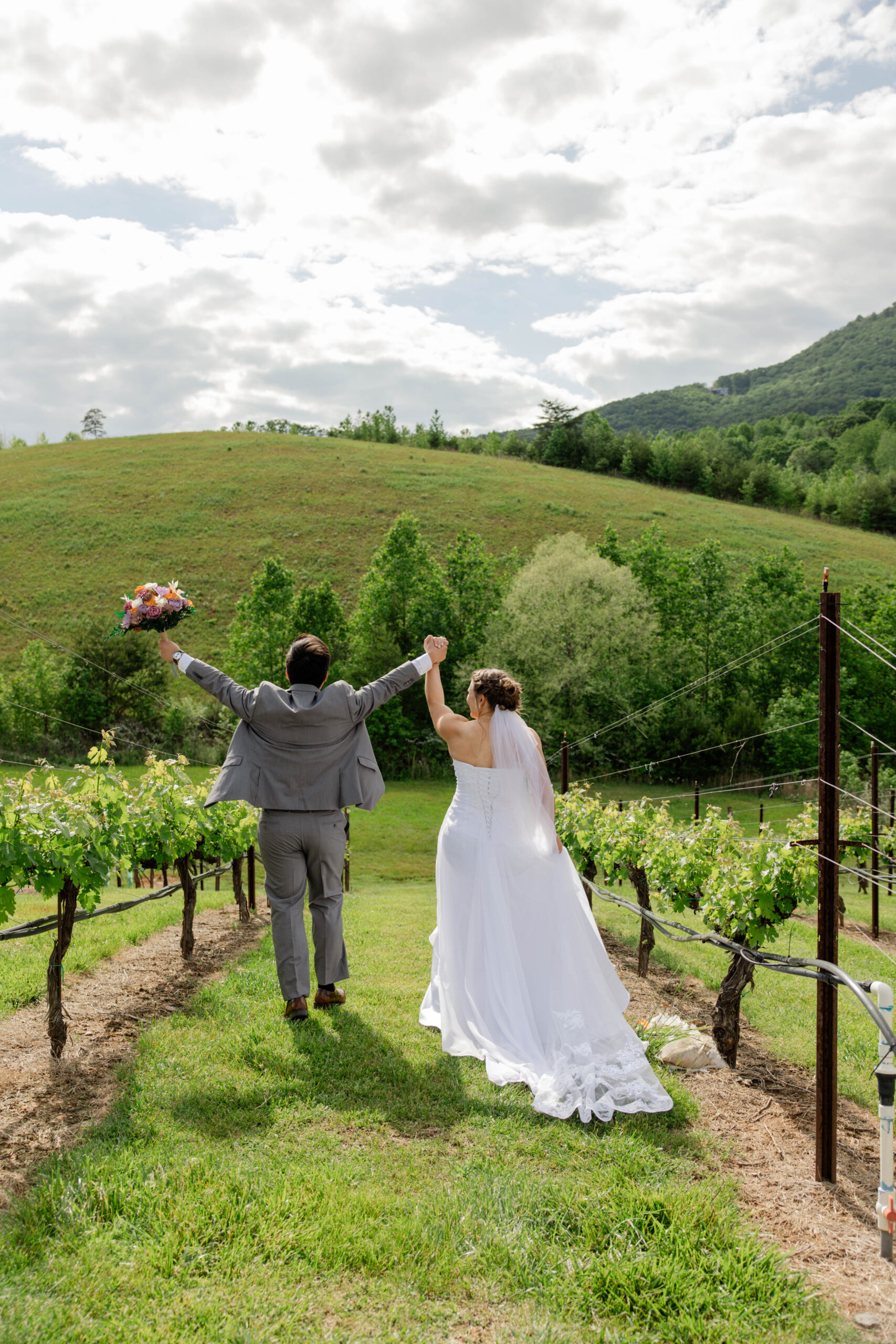 bride and groom celebrate their North Georgia mountain wedding