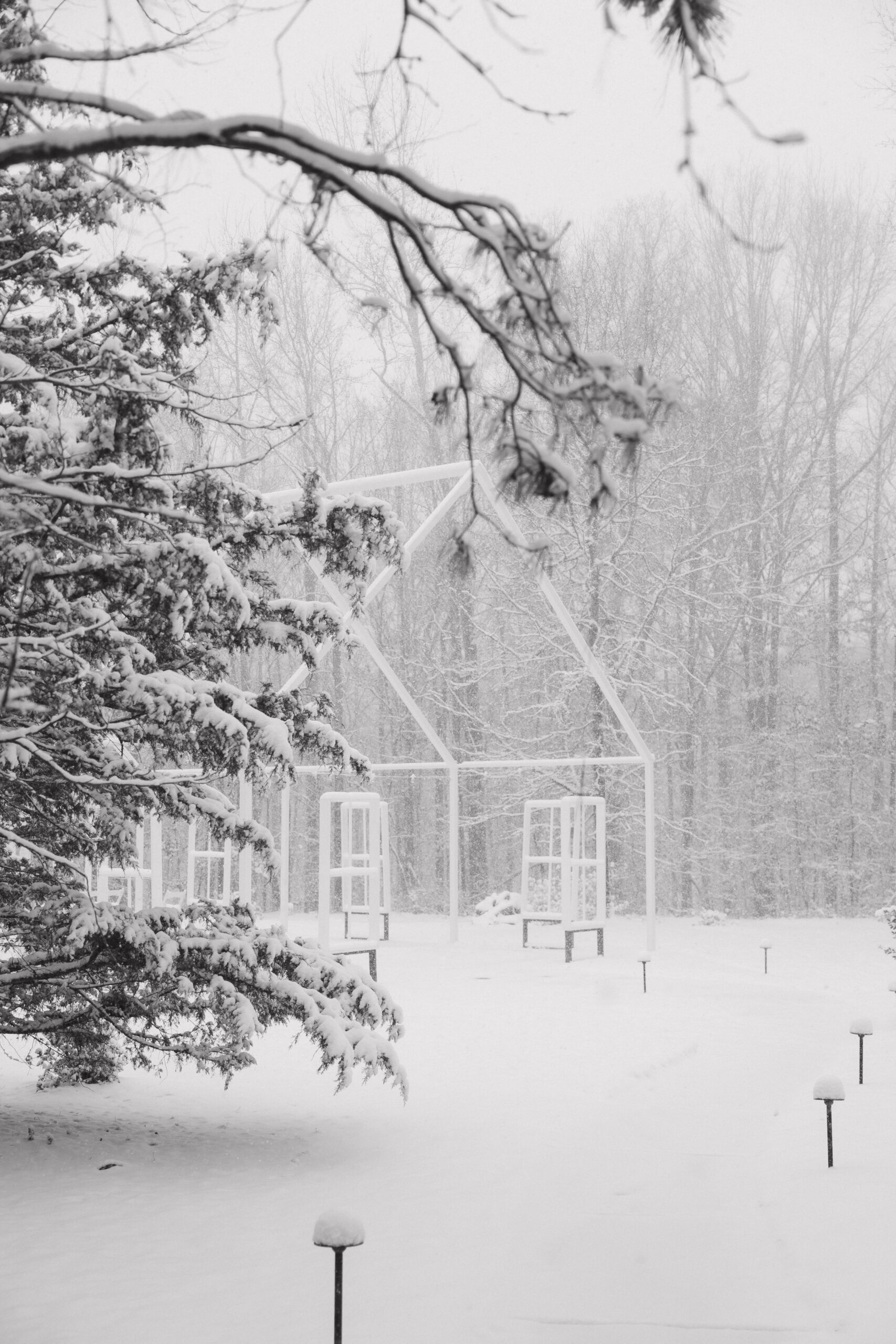 ceremony site sits covered in snow on a stunning snowy wedding day in Georgia