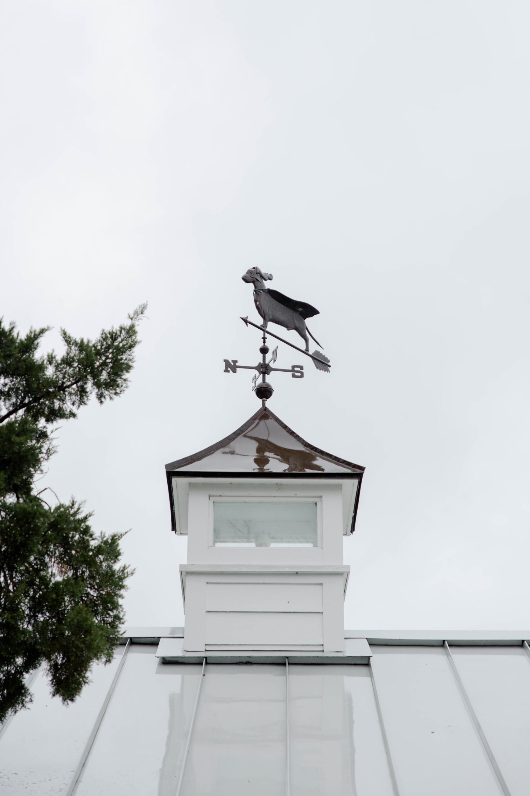 weather vane sits on the venue roof as the weather blows in