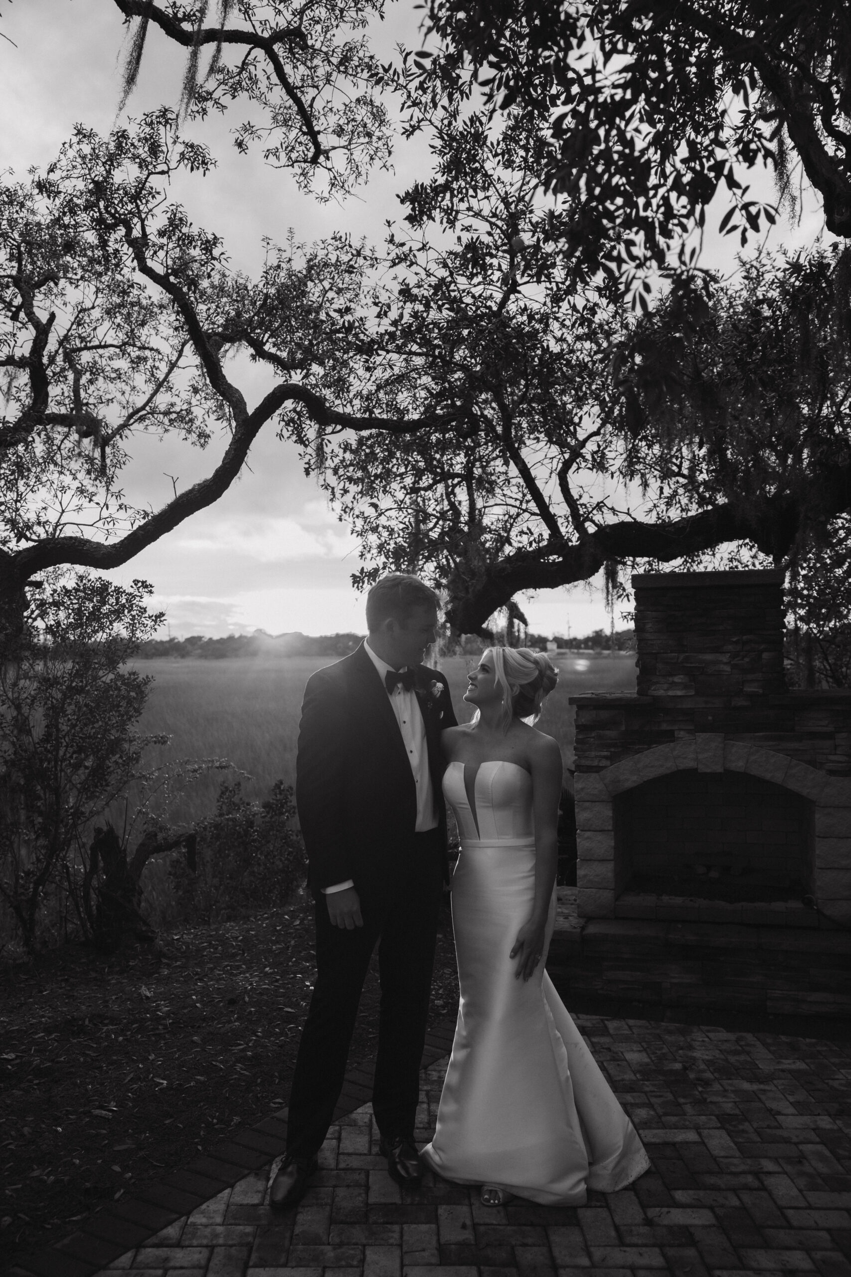 golden hour bride and groom portraits from a beautiful Tybee Island wedding day