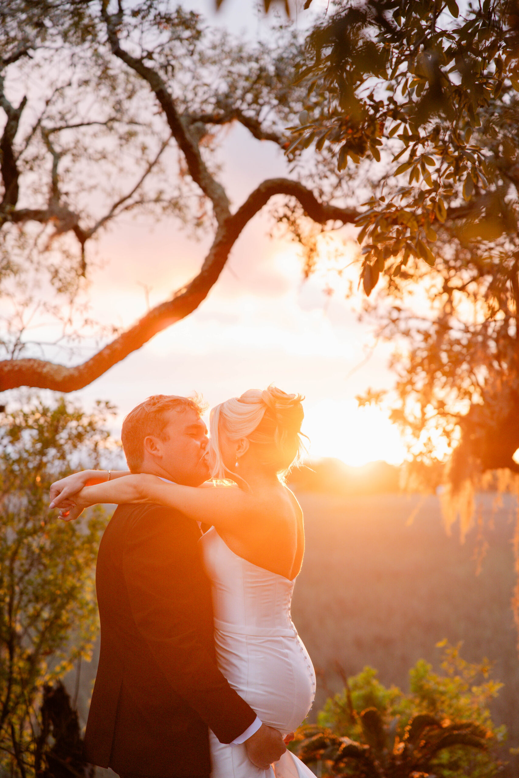 golden hour bride and groom portraits from a beautiful Tybee Island wedding day